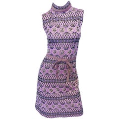 Chic Tricosa Französisch 1960er Jahre Lila + Gold Metallic Blume Vintage 60er A-Linie Kleid