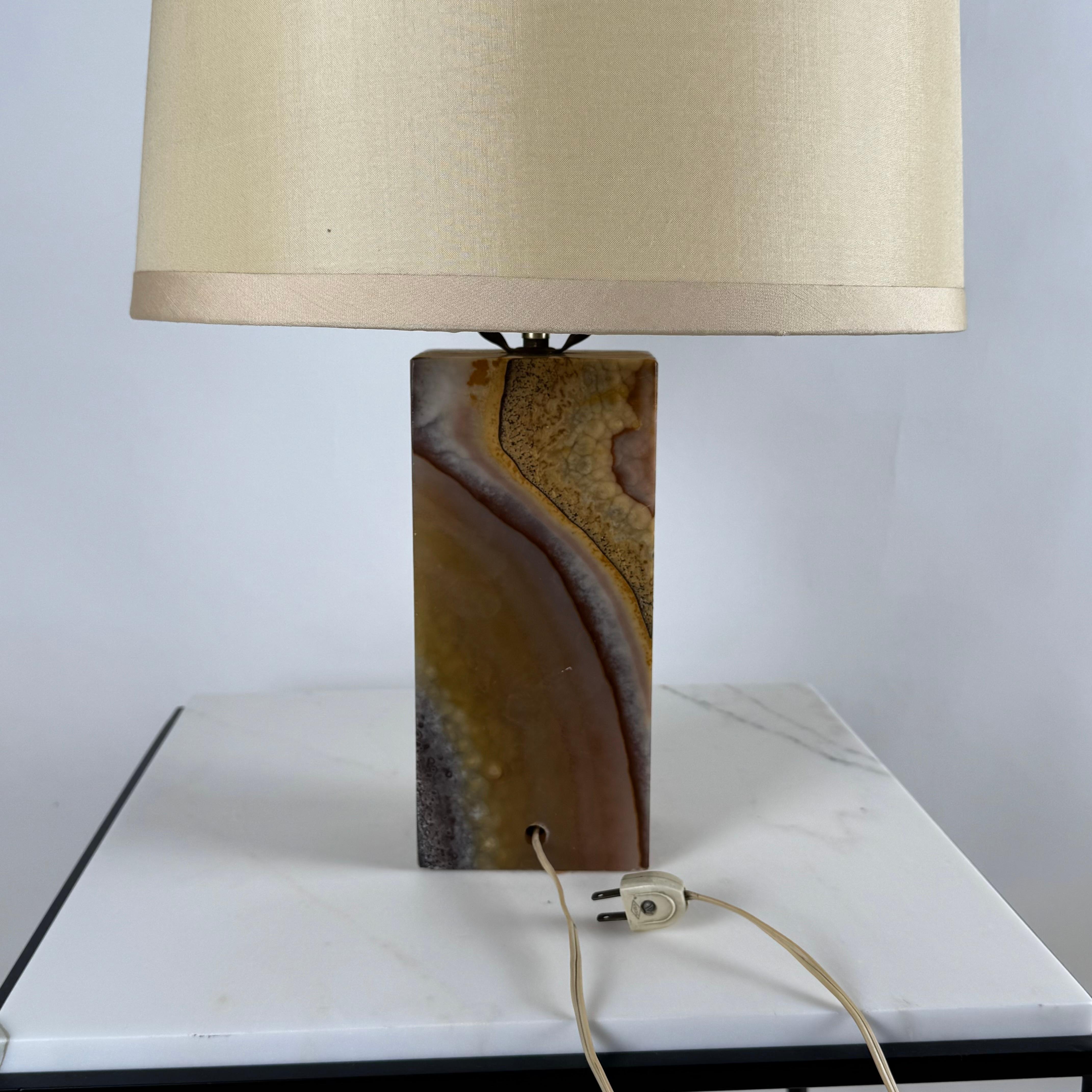 American Chic Veined Onyx Table or Desk Lamp with Custom Silk Shade and DIffuser For Sale