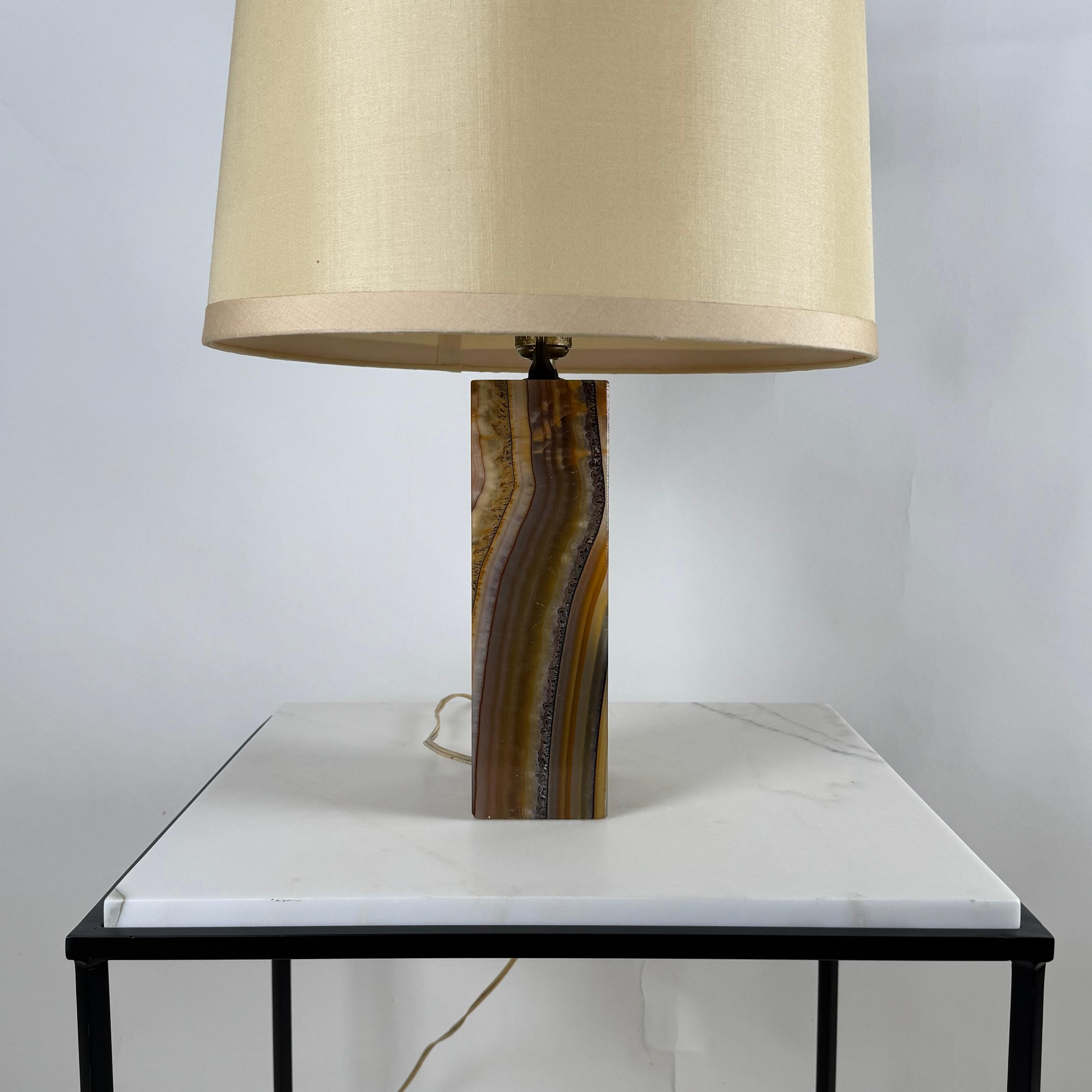 Patinated Chic Veined Onyx Table or Desk Lamp with Custom Silk Shade and DIffuser For Sale
