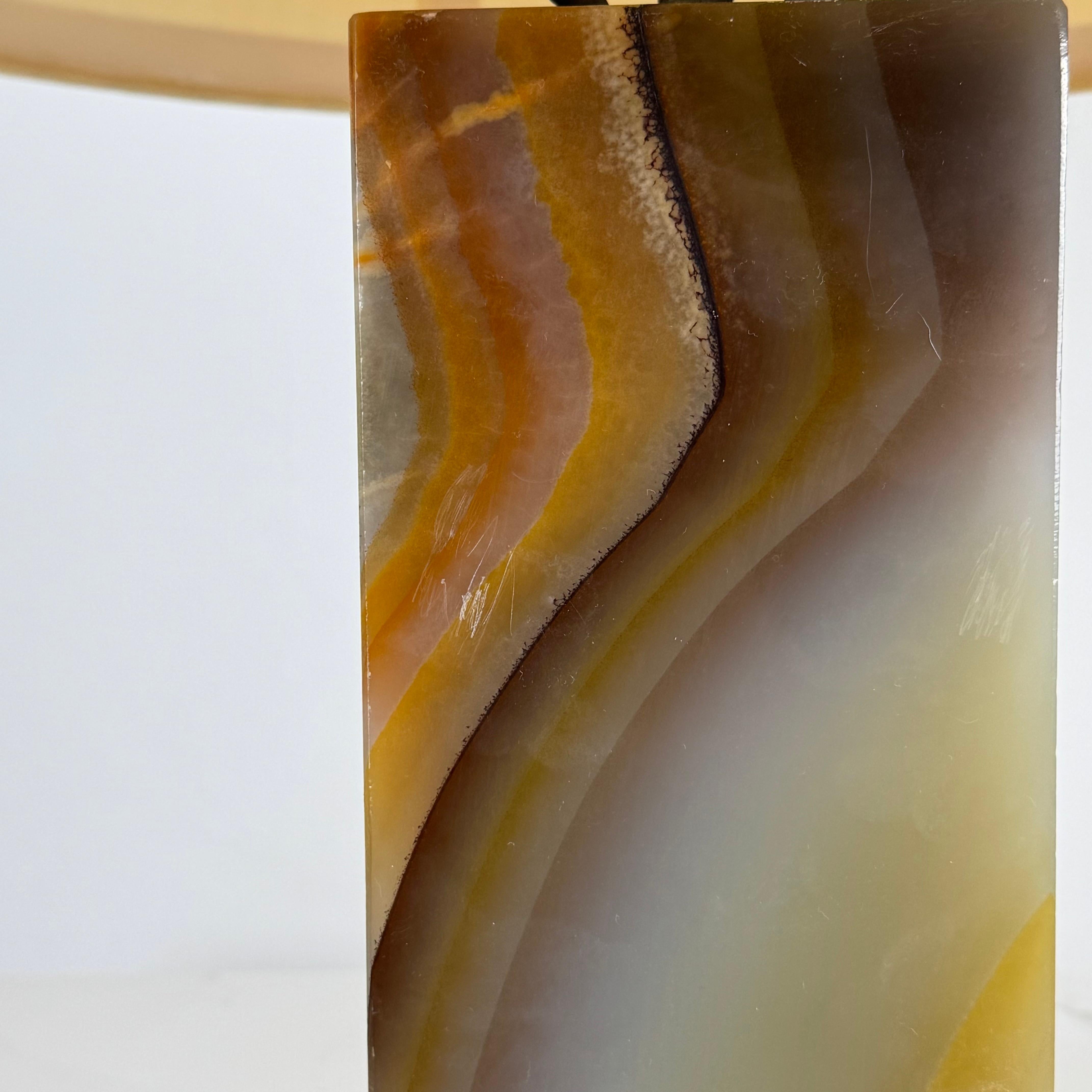Late 20th Century Chic Veined Onyx Table or Desk Lamp with Custom Silk Shade and DIffuser For Sale