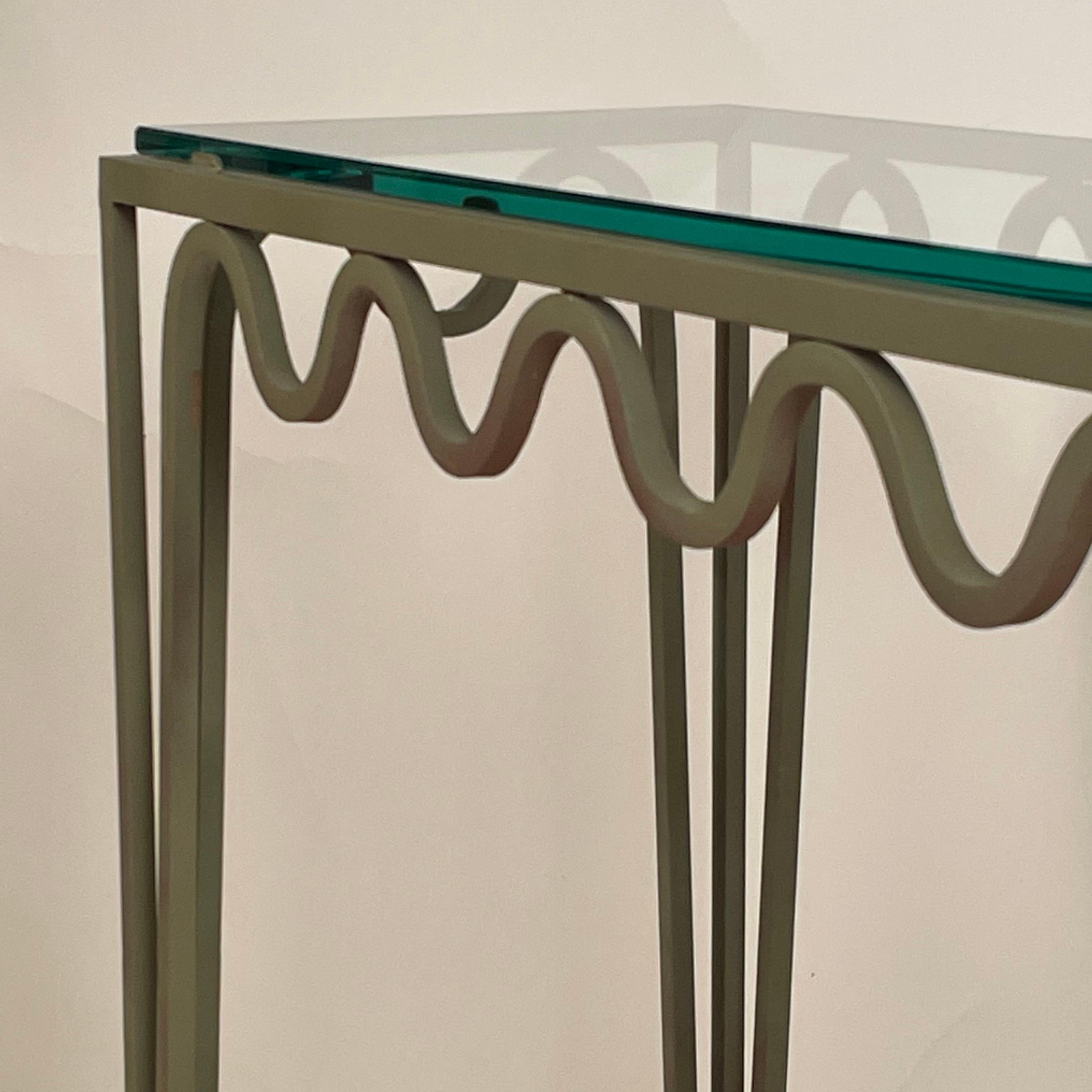 Welded Chic Verdigris 'Meandre' and Glass Console by Design Frères For Sale