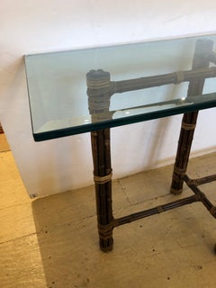 Chic Very Long Organic Modern Bamboo & Glass Console Table