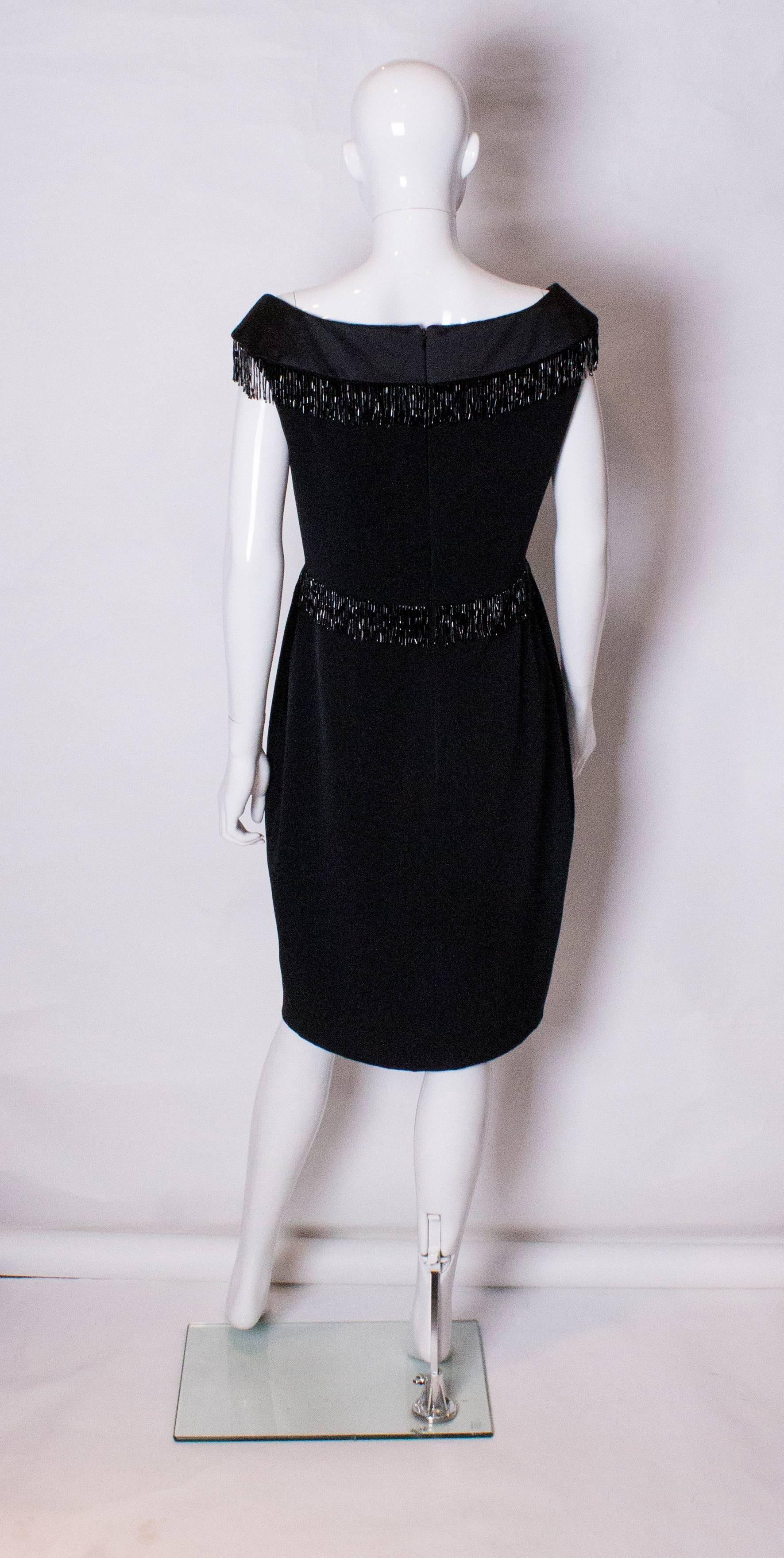  Chic Vintage Black Cocktail Dress by Bellville Sassoon with Bead Detail In Excellent Condition For Sale In London, GB