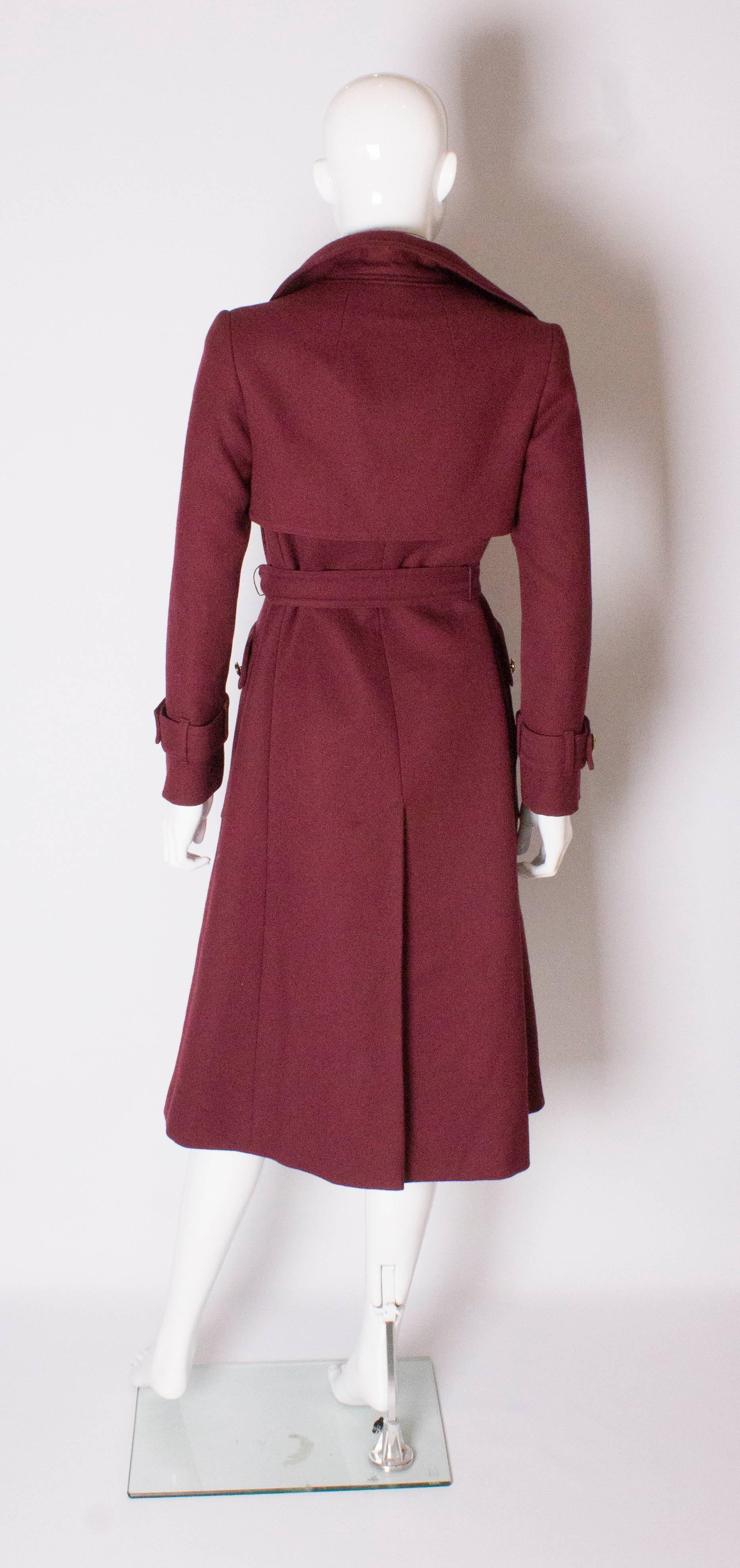 Brown Chic Vintage Burgundy Wool Coat by Aquascutum