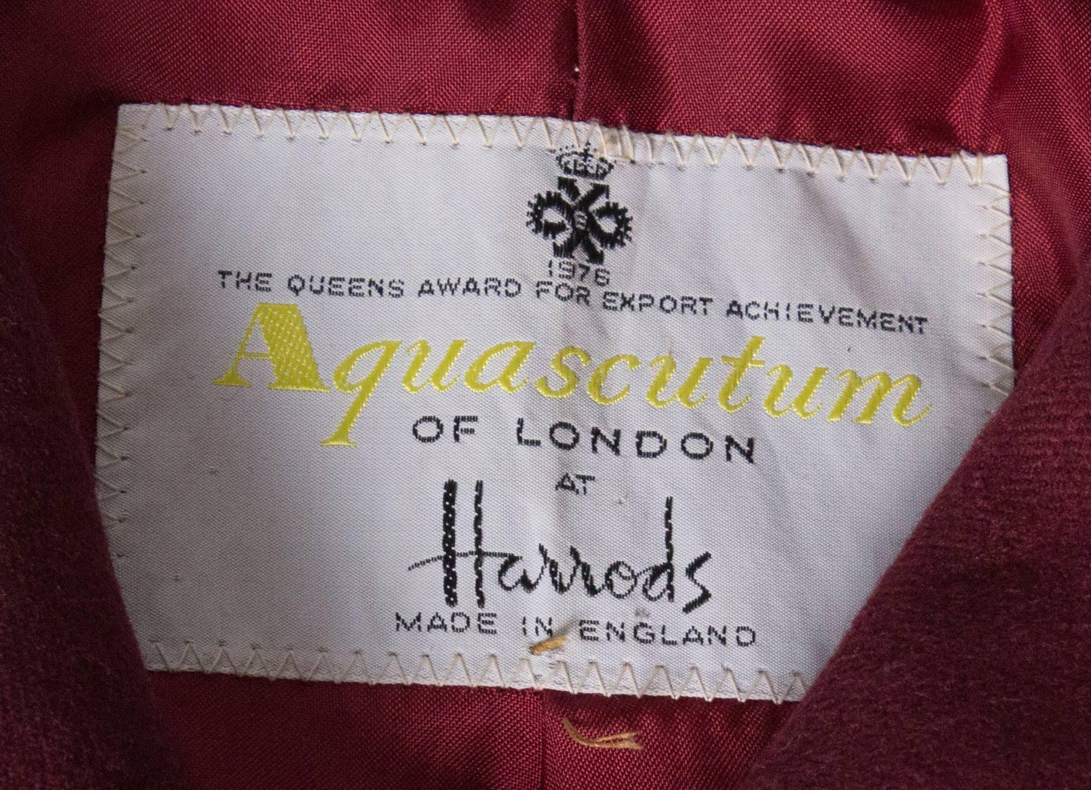 Chic Vintage Burgundy Wool Coat by Aquascutum In Good Condition In London, GB