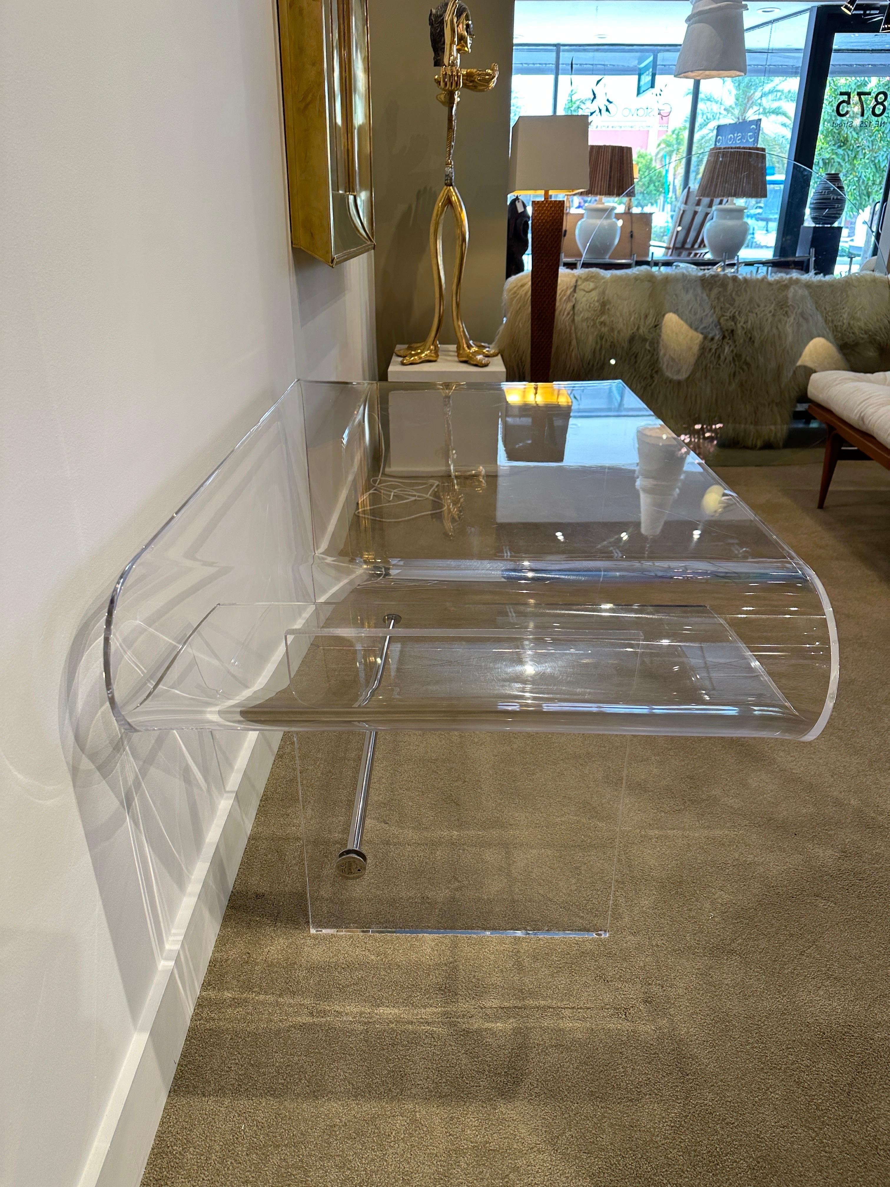 Mid-Century Modern Chic Vintage Curved Lucite Desk For Sale