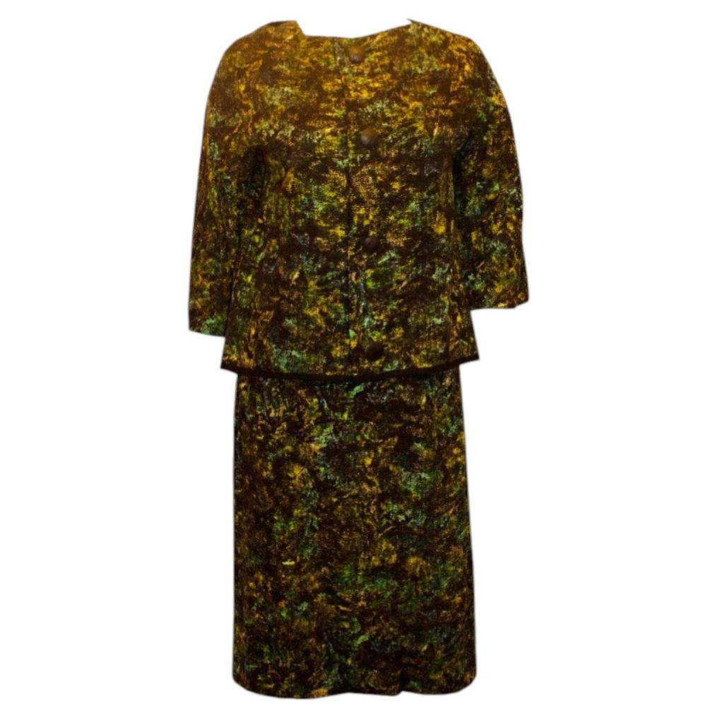 Chic Vintage Dress and Jacket in Colourful Print For Sale