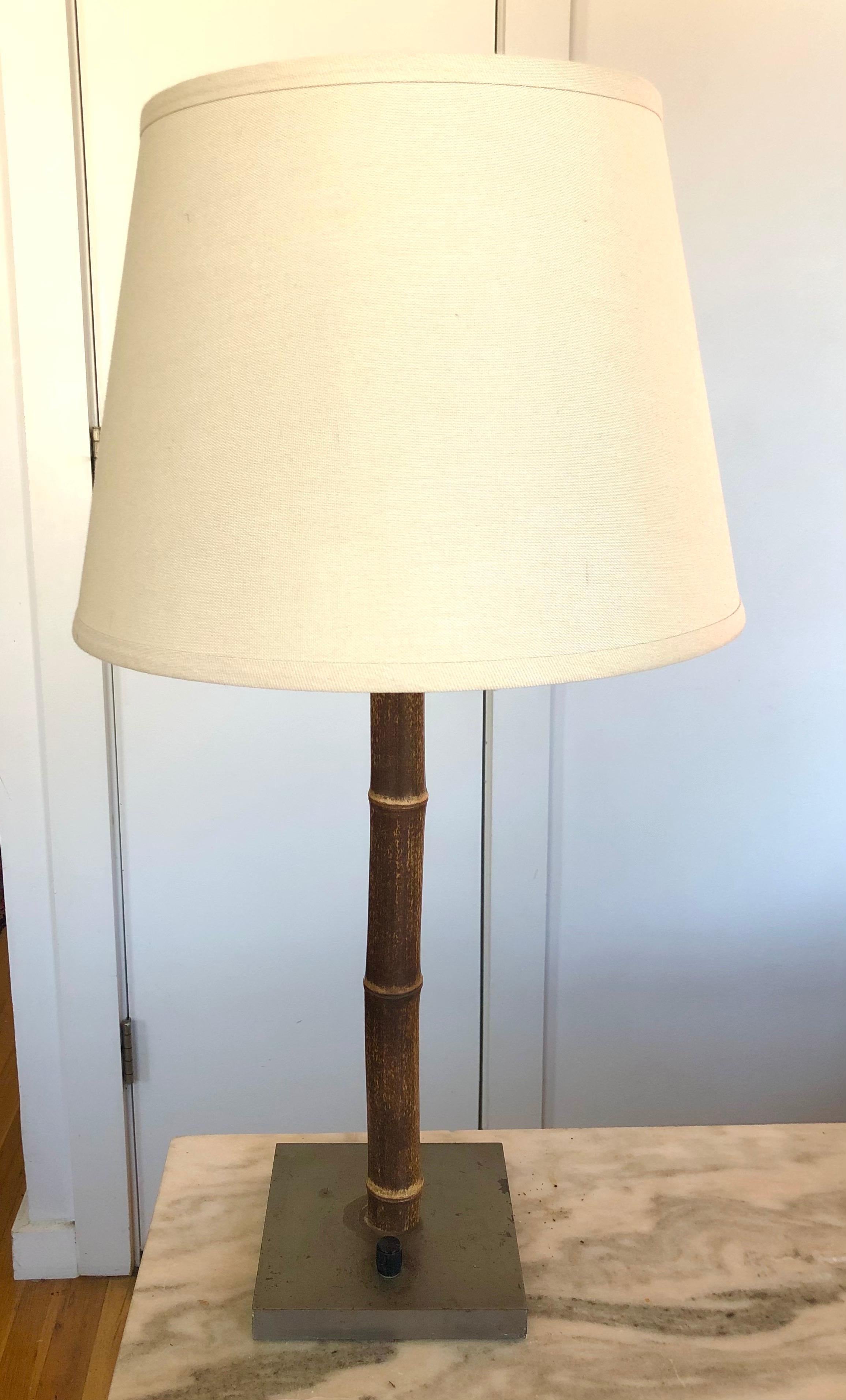 Mid-Century Modern Chic Vintage French Bamboo and Nickeled Steel Table Lamp For Sale