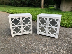 Chic Vintage Pair of White Lacquered and Mirrored Nightstands