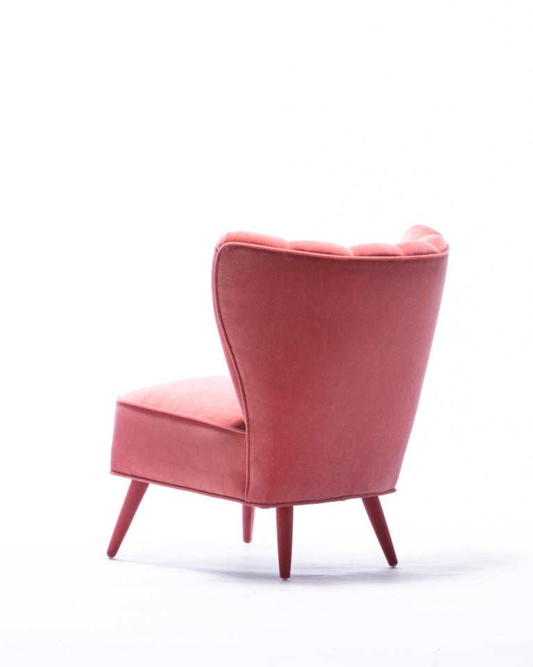 Chic Vintage Rose Pink Velvet Italian Slipper Chair, circa 1950 at 1stDibs