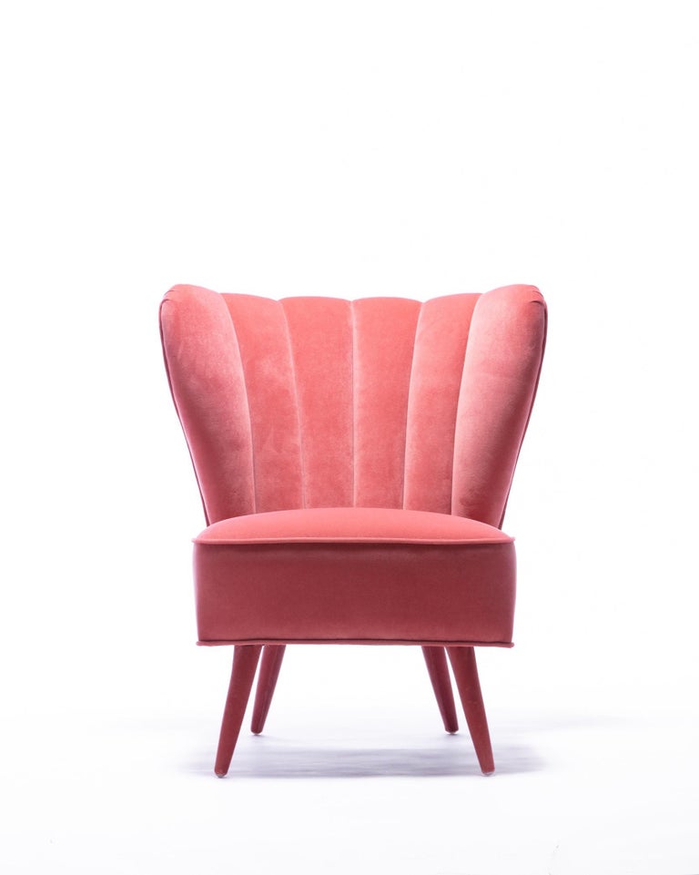 Chic Vintage Rose Pink Velvet Italian Slipper Chair, circa ...