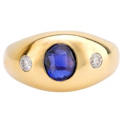 Bague vintage chic en or jaune 14 carats avec saphir et diamants