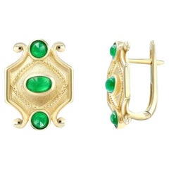 Chic Vintage Style Emerald Yellow 14K Gold Earrings for Her