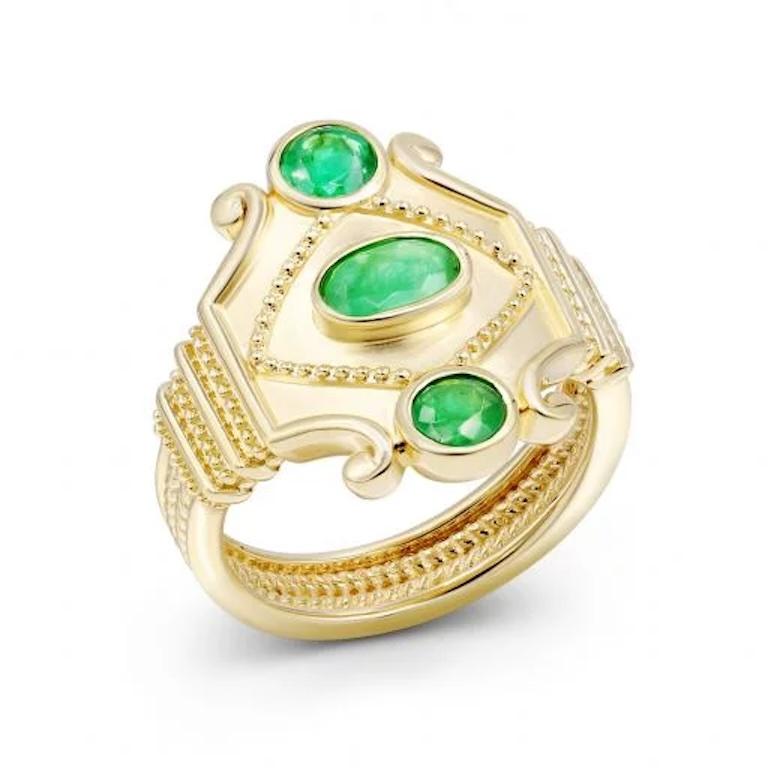 Antique Cushion Cut Chic Vintage Style Emerald Yellow 14K Gold Ring for Her For Sale