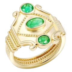 Elegante Anillo de Oro Amarillo Esmeralda de 14K Estilo Vintage para Ella