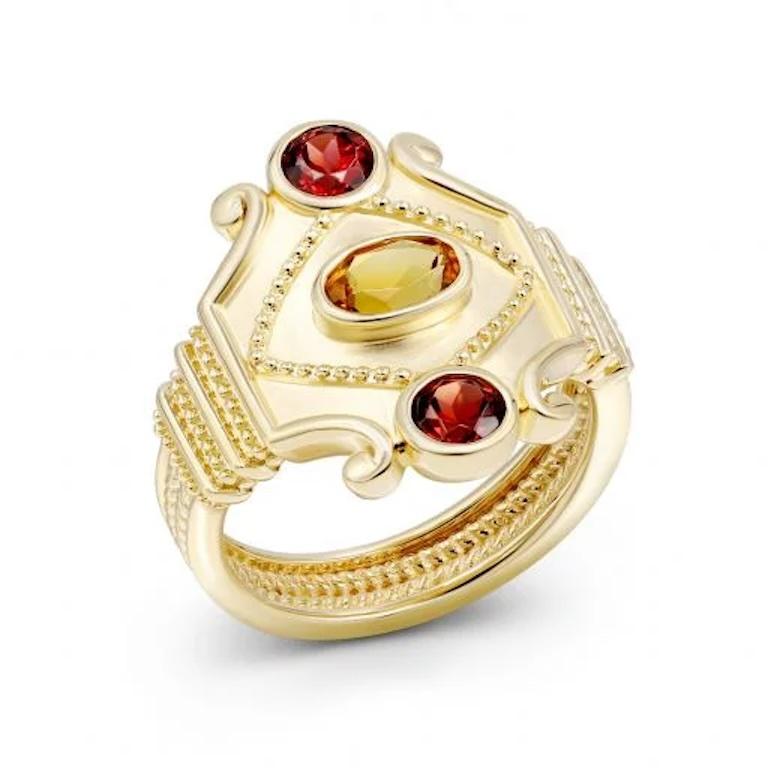 Chic Vintage Style Garnet Citrine Yellow 14K Gold Ring for Her In Fair Condition For Sale In Montreux, CH