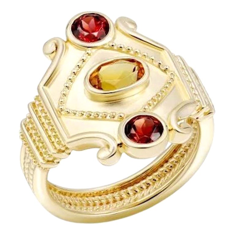 Anillo de oro amarillo de 14 quilates con granate citrino de estilo vintage para ella