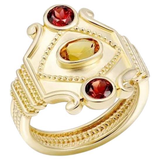 Chic Vintage Style Garnet Citrine Yellow 14K Gold Ring for Her For Sale