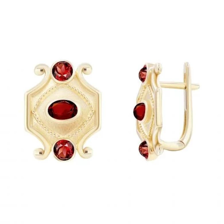 Chic Vintage-Ohrringe aus Gelbgold mit Granat im Vintage-Stil aus 14K Gold für sie (Moderne) im Angebot
