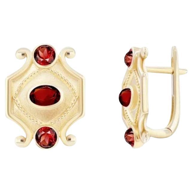 Chic Vintage-Ohrringe aus Gelbgold mit Granat im Vintage-Stil aus 14K Gold für sie im Angebot
