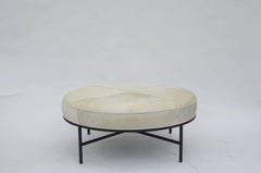 Chic White Hide and Blackened Steel 'Tambour' Ottoman by Design Frères