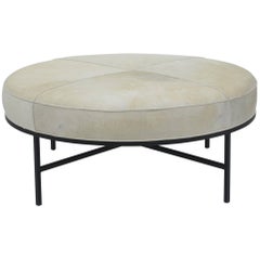 Chic White Hide and Blackened Steel 'Tambour' Ottoman by Design Frères