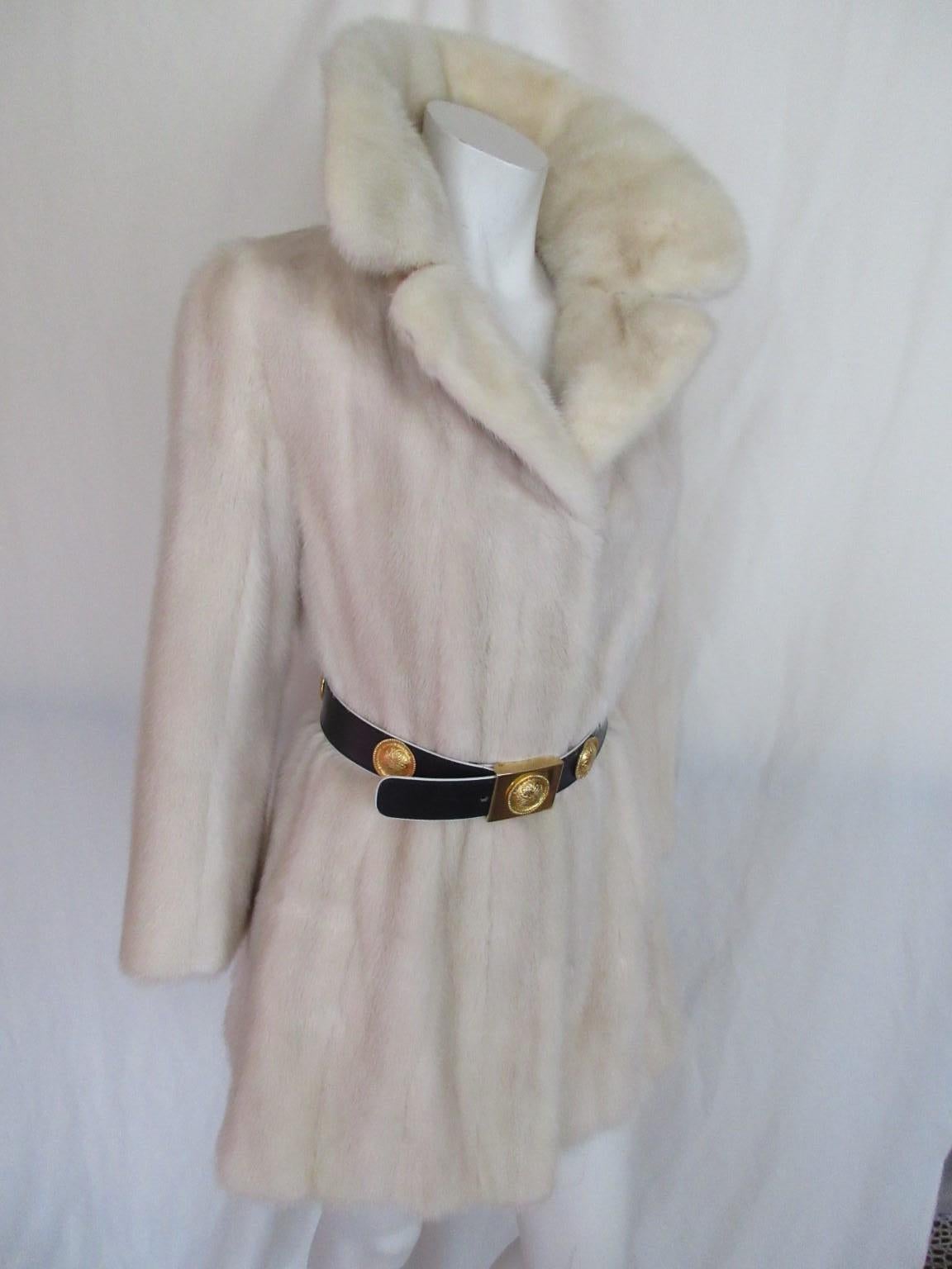 Chic White Mink Fur Coat Small 6