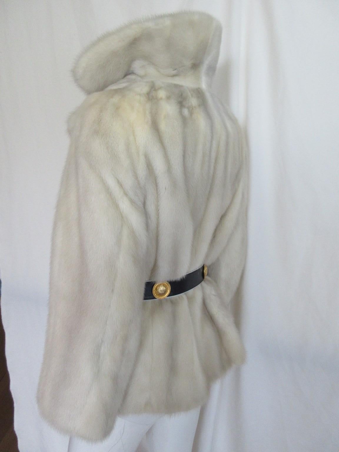 Gray Chic White Mink Fur Jacket For Sale
