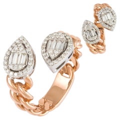 Chic White Pink 18K Gold White Diamond Ring for Her