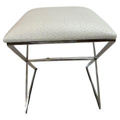 Chic Worlds Away Faux Ostrich and Polished Nickel Stool Bench