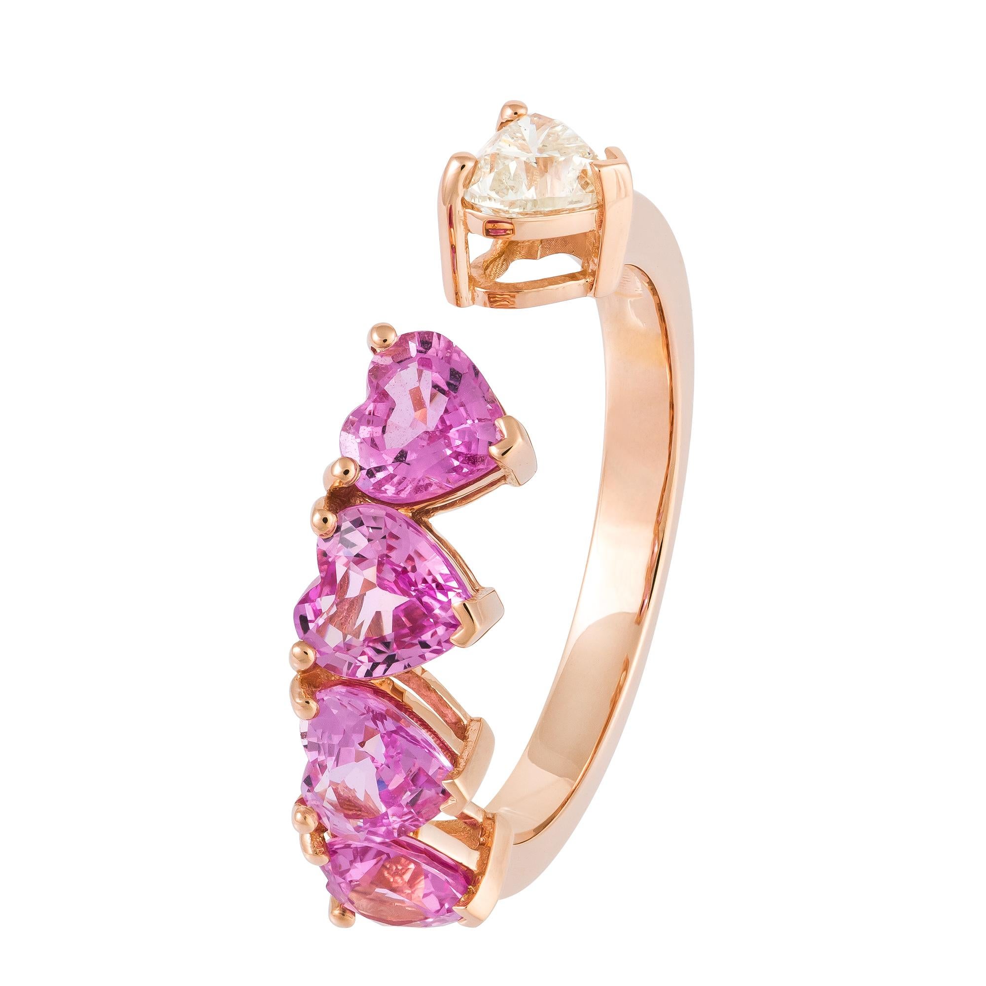For Sale:  Chic Yellow 18K Gold White Diamond Pink Sapphire Ring for Her 2