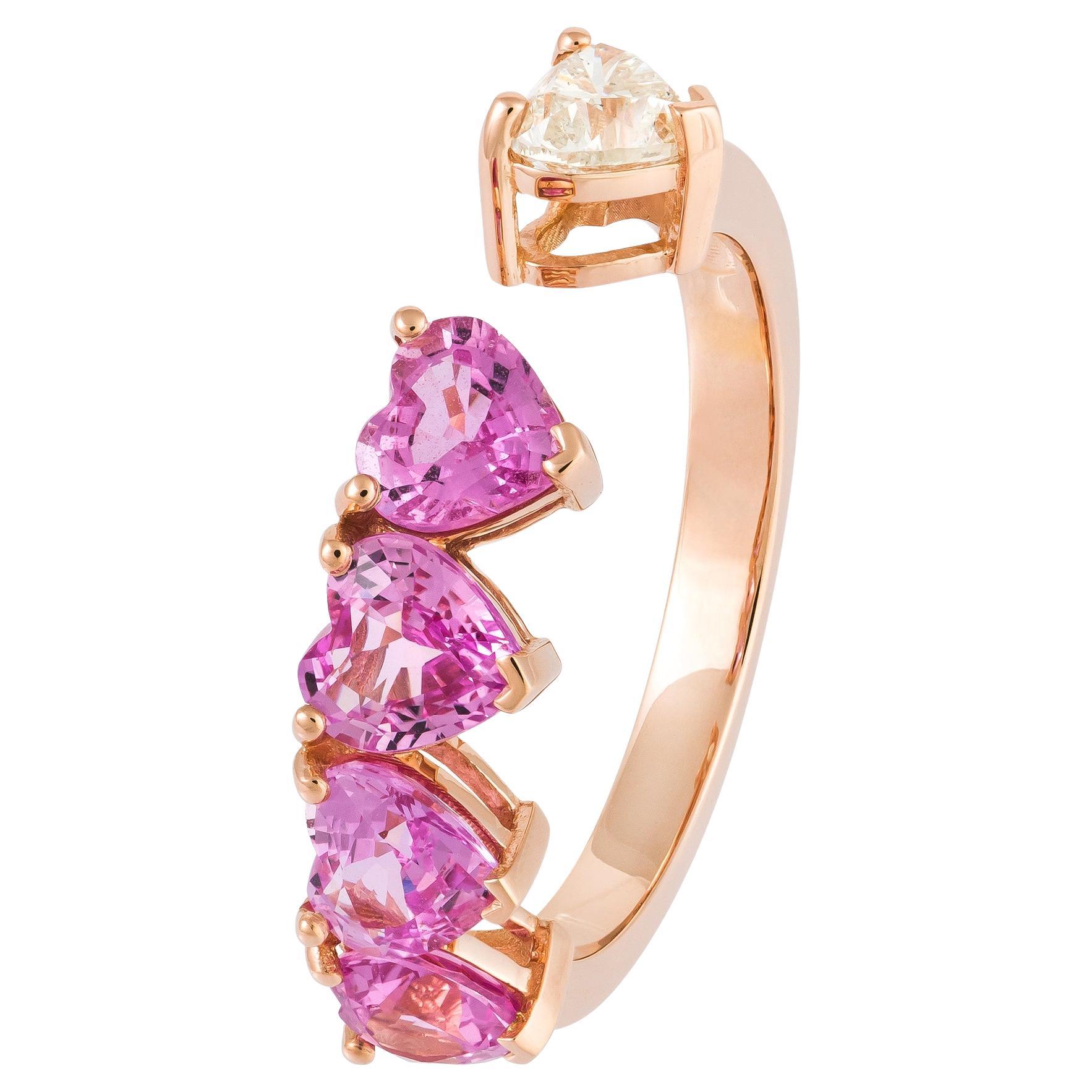 For Sale:  Chic Yellow 18K Gold White Diamond Pink Sapphire Ring for Her