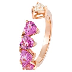 Chic Yellow 18K Gold White Diamond Pink Sapphire Ring for Her