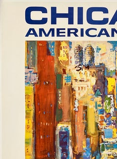 CHICAGO AMERICAN AIRLINES Original Vintage Airline Travel Tourism MCM Poster