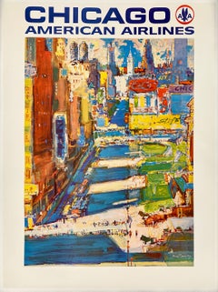 CHICAGO AMERICAN AIRLINES Original Vintage Airline Travel Tourism MCM Poster