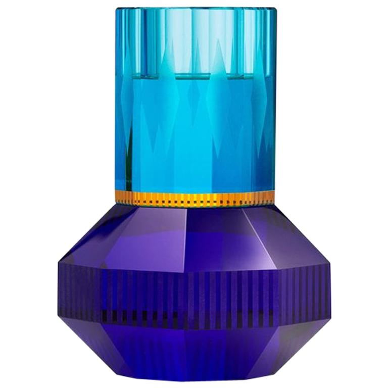 Chicago Azure Crystal T-Lichthalterung aus Kristall, handgefertigtes zeitgenössisches Kristall