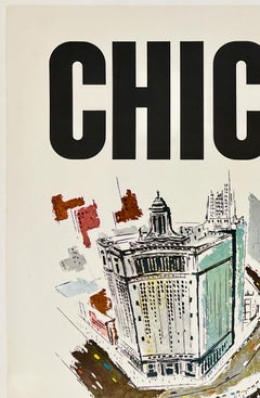 CHICAGO - CONTINENTAL AIR LINES: Poster vintage originale di una compagnia aerea dedicato ai viaggi e al turismo