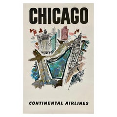 CHICAGO - CONTINENTAL AIRLINES Original Vintage Airline Travel Tourism Poster