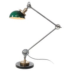Chicago Die Casting Company Articulating Desk Lamp with Emerald Glass Shade