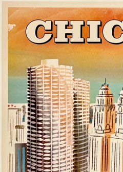 CHICAGO - FLY EASTERN AIR LINES Original Vintage Airline Travel Tourism Poster