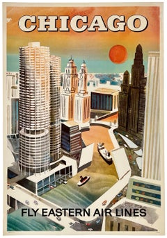 CHICAGO - FLY EASTERN AIR LINES Original Vintage Airline Travel Tourism Poster