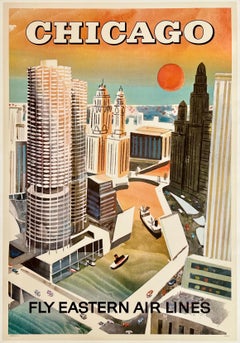 CHICAGO - FLY EASTERN AIR LINES Original Vintage Airline Travel Tourism Poster