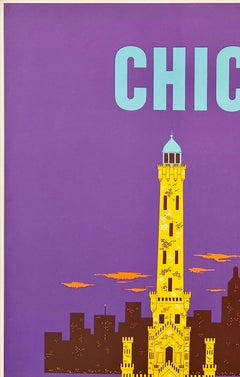 CHICAGO FLY NORTHWEST ORIENT AIRLINES Original Vintage Airline Travel Poster
