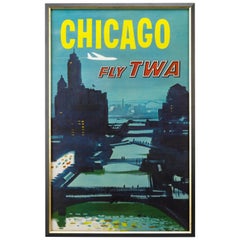 Vintage Chicago Fly TWA Travel Poster by Austin Briggs, circa 1964