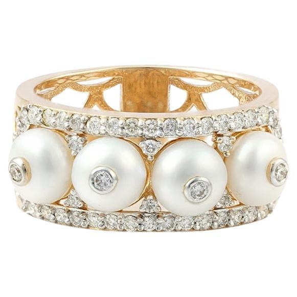 Chicago Gold Diamond and Pearl Band Ring