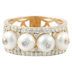 Chicago Anillo de oro con diamantes y perlas