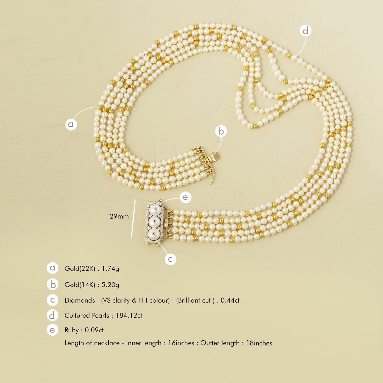Collier en or Chicago Diamond Ruby and Pearl Multilayered (diamants, rubis et perles) Pour femmes en vente