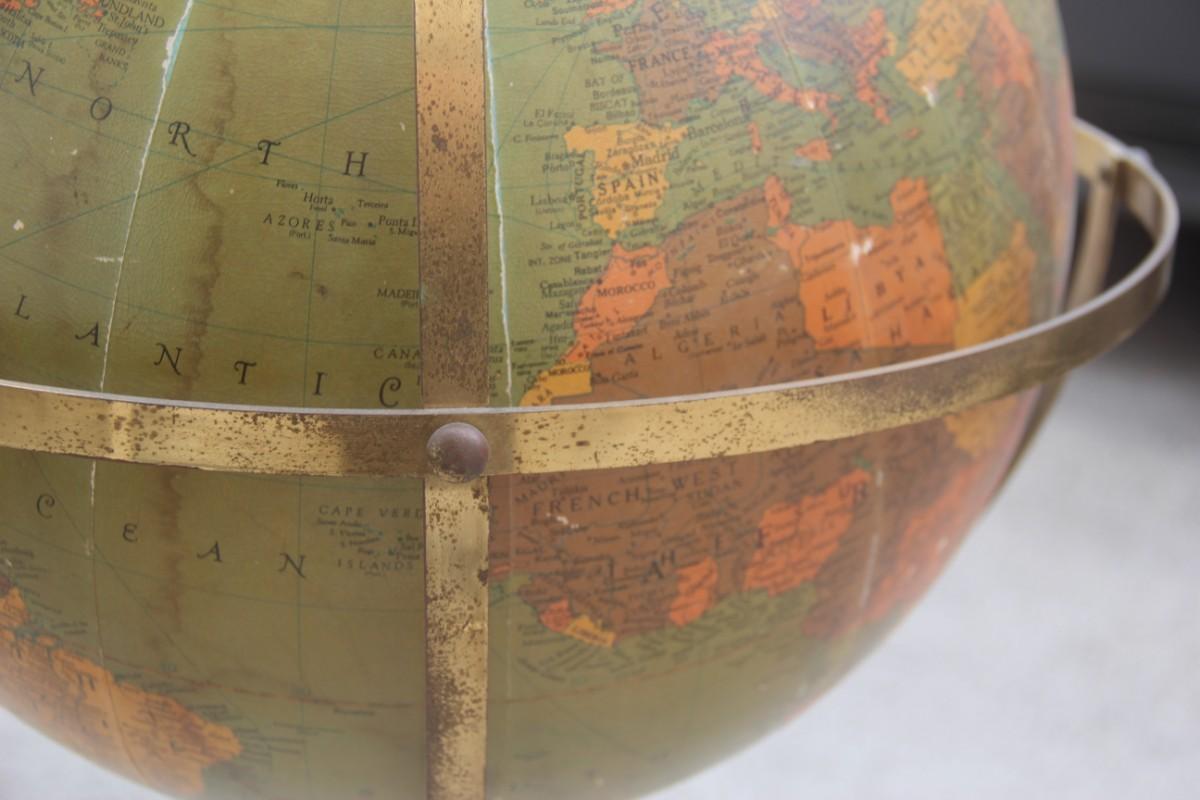 Chicago Midcentury Papier-Mâché Globe Brass Metal Black Made in USA, 1950s For Sale 7