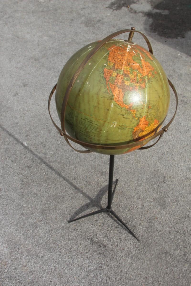 Chicago Midcentury Papier-Mâché Globe Brass Metal Black Made in USA, 1950s For Sale 1