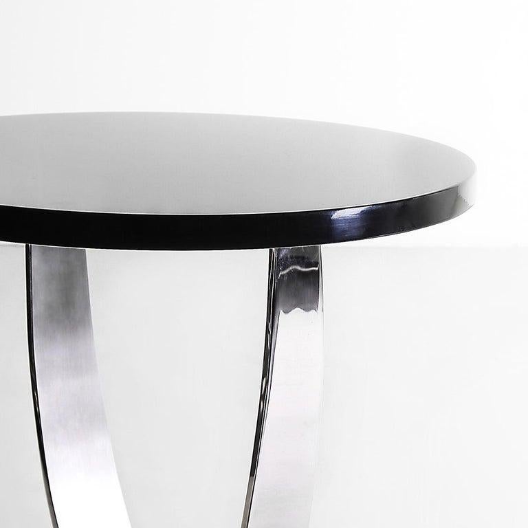 Modern Chicago, Side Table in Polished and Brushed Stainless Steel and Black Lacquer For Sale